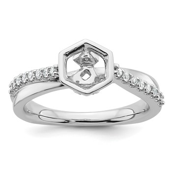 14k White Gold Hexagon Semi-Mount Diamond Peg Set Engagement Ring