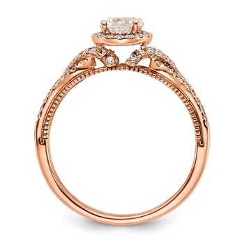 14k Rose Gold Round Halo Diamond Semi-Mount Engagement Ring — alternate view