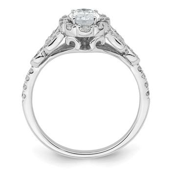 14k White Gold Vintage Oval Halo Diamond Semi-Mount Engagement Ring — alternate view