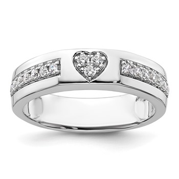 14k White Gold Heart Diamond Womens Complete Wedding Band