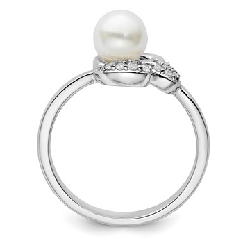 14K White Gold Polished 1/10 carat Diamond and White Freshwater Cultured Pearl Size 7 Ring — alternate view