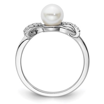 14K White Gold Polished 1/10 carat Diamond and White Freshwater Cultured Pearl Size 7 Ring — alternate view