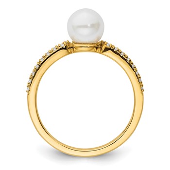 14K Polished White Freshwater Cultured Pearl and 1/10 carat Diamond Fashion Ring — alternate view