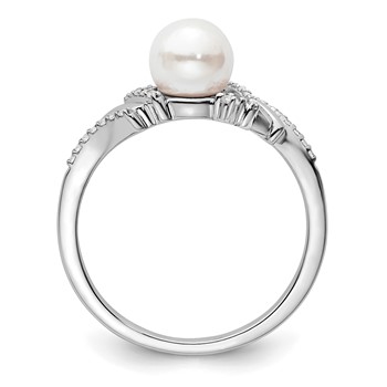 14K White Gold Polished 1/10 carat Diamond and White Freshwater Cultured Pearl Size 7 Ring — alternate view
