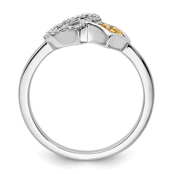 14K Two-tone Polished 1/20 carat Diamond Quinceanera 15 Double Heart Ring — alternate view