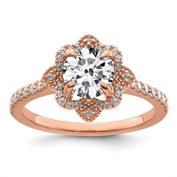 14k Rose Gold Semi-mount Diamond Round Halo Engagement Ring