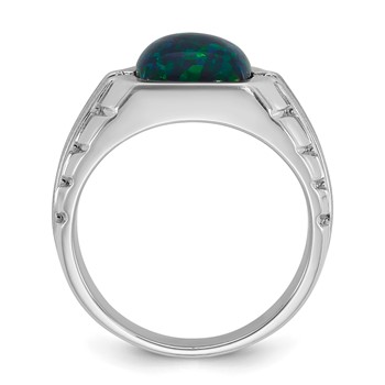 SS Cr. Black Opal (Green) & Diamond Mens Ring — alternate view