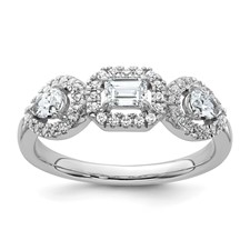 Image of 14k White Gold 5/8 carat Lab Grown Diamond VS/SI+ G+ Three Stone Emerald and Pear Complete Engagement Ring