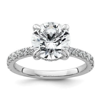 14k White Gold 3 1/2 carat Certified Lab Grown Diamond VS/SI+ G+ Round Complete Solitaire with Flair Engagement Ring