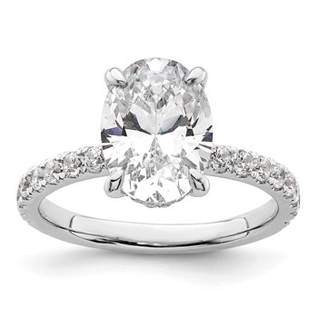 14k White Gold 3 1/2 carat Certified Lab Grown Diamond VS+ F+ Oval Complete Solitaire with Flair Engagement Ring
