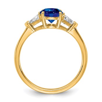 14ky GH/SI Diamond and Sapphire Eng. Ring with Round Ctr and Trillion Sides — alternate view