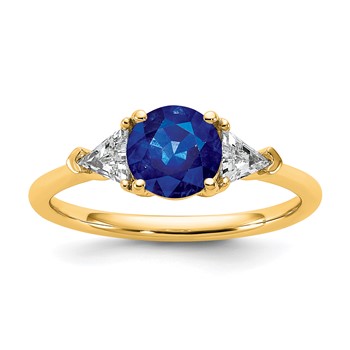 14ky GH/SI Diamond and Sapphire Eng. Ring with Round Ctr and Trillion Sides