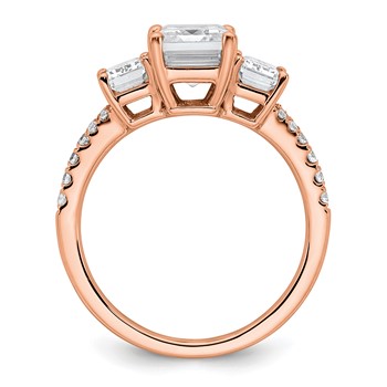 14k Rose Gold Semi-mount Diamond 3-stone Emerald Engagement Ring — alternate view