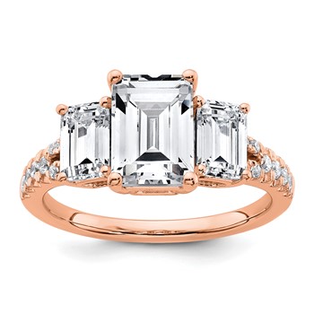 14k Rose Gold Semi-mount Diamond 3-stone Emerald Engagement Ring