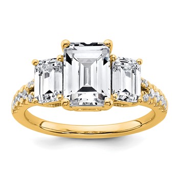 14k Semi-mount Diamond 3-stone Emerald Engagement Ring