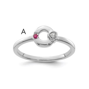 14k WG Dia. Heart w/ 1 Birthstone Mother's Circle Ring Semi-mount