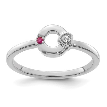 14k WG Dia. Heart w/ 1 Birthstone Mother's Circle Ring Semi-mount — alternate view