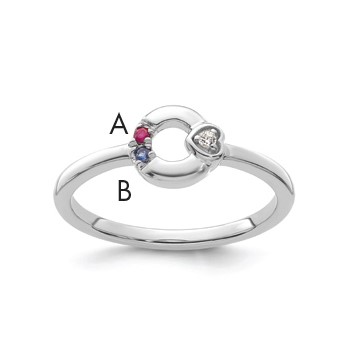 14k WG Dia. Heart w/ 2 Birthstone Mother's Circle Ring Semi-mount