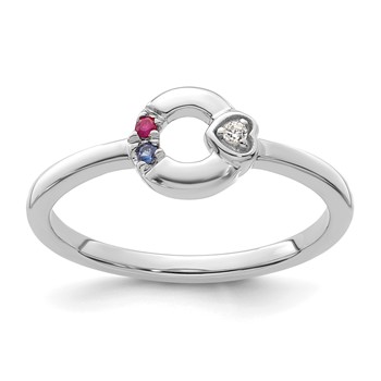 14k WG Dia. Heart w/ 2 Birthstone Mother's Circle Ring Semi-mount — alternate view