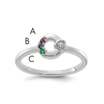 14k WG Dia. Heart W/ 3 Birthstone Mother's Circle Ring Semi-mount