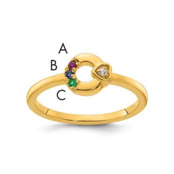 14k Dia. Heart w/ 3 Birthstone Mother's Circle Ring Semi-mount