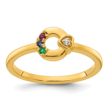14k Dia. Heart w/ 3 Birthstone Mother's Circle Ring Semi-mount — alternate view