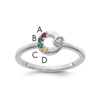 14k WG Dia. Heart w/ 4 Birthstone Mother's Circle Ring Semi-mount
