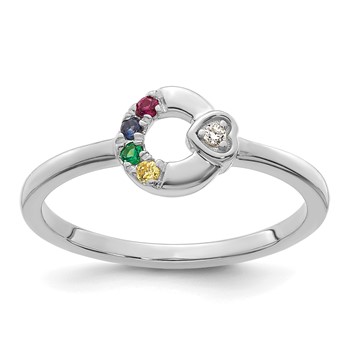14k WG Dia. Heart w/ 4 Birthstone Mother's Circle Ring Semi-mount — alternate view