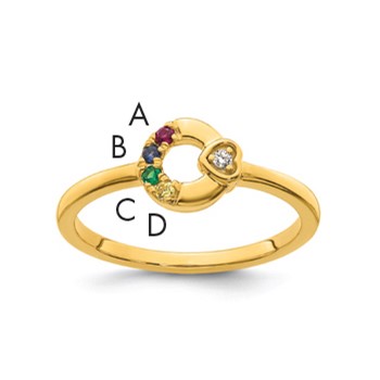 14k Diamond Heart w/ 4 Birthstone Mother's Circle Ring Semi-mount