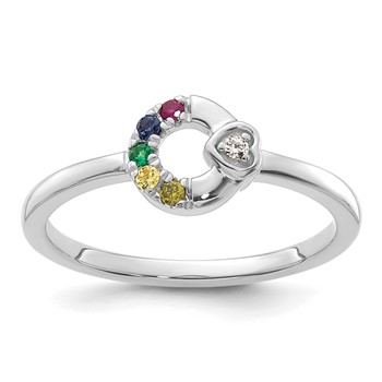 14k WG Dia. Heart w/ 5 Birthstone Mother's Circle Ring Semi-mount — alternate view