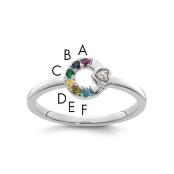 14k WG Dia. Heart w/ 6 Birthstone Mother's Circle Ring Semi-mount