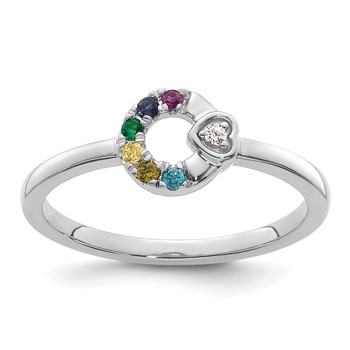 14k WG Dia. Heart w/ 6 Birthstone Mother's Circle Ring Semi-mount — alternate view