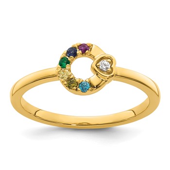 14k Dia. Heart with 6 Birthstone Mother's Circle Ring Semi-mount — alternate view