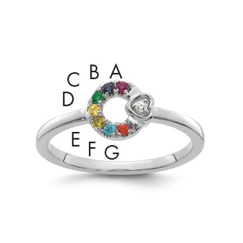 14k WG Dia. Heart w/ 7 Birthstone Mother's Circle Ring Semi-mount