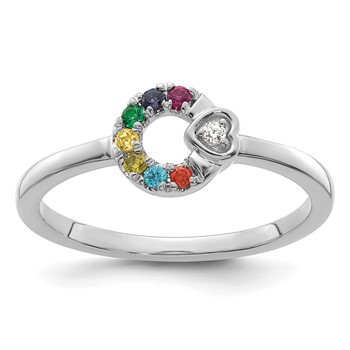 14k WG Dia. Heart w/ 7 Birthstone Mother's Circle Ring Semi-mount — alternate view