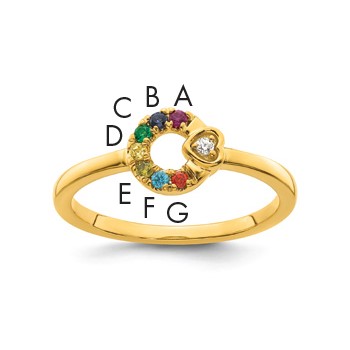 14k Dia.Heart with 7 Birthstone Mother's Circle Ring Semi-mount