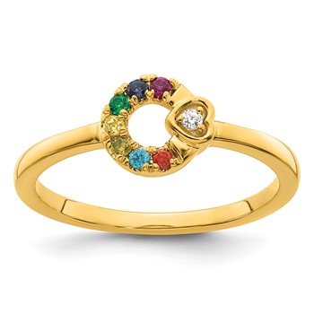14k Dia.Heart with 7 Birthstone Mother's Circle Ring Semi-mount — alternate view