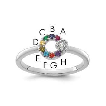 14k WG  Dia. Heart w/ 8 Birthstone Mother's Circle Ring Semi-mount