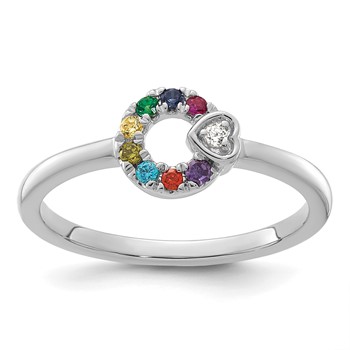 14k WG  Dia. Heart w/ 8 Birthstone Mother's Circle Ring Semi-mount — alternate view