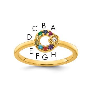 14k Diamond Heart w/8 Birthstone Mother's Circle Ring Semi-mount