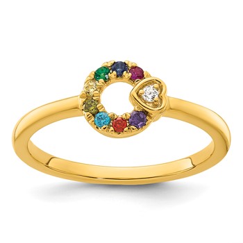 14k Diamond Heart w/8 Birthstone Mother's Circle Ring Semi-mount — alternate view