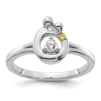 14k WG Diamond with 1 Birthstone Mother/Child Ring Semi-mount — alternate view