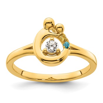 14k Diamond with 2 Birthstone Mother/Child Ring Semi-mount — alternate view