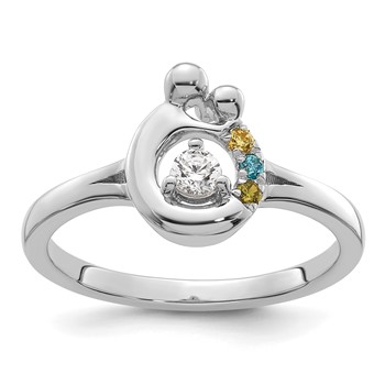 14k WG Diamond with 3 Birthstone Mother/Child Ring Semi-mount — alternate view