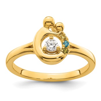 14k Diamond with 3 Birthstone Mother/Child Ring Semi-mount — alternate view