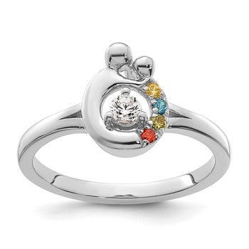 14k WG Diamond with 4 Birthstone Mother/Child Ring Semi-mount — alternate view