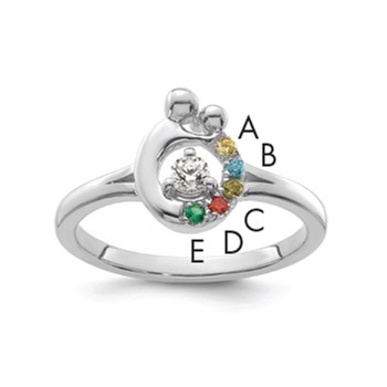 14k WG Diamond with 5 Birthstone Mother/Child Ring Semi-mount
