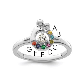 14k WG Diamond with 7 Birthstone Mother/Child Ring Semi-mount
