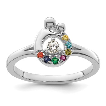 14k WG Diamond with 7 Birthstone Mother/Child Ring Semi-mount — alternate view