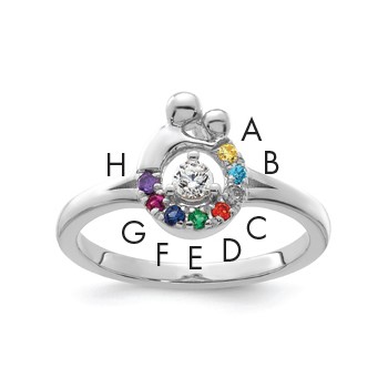 14k WG Diamond with 8 Birthstone Mother/Child Ring Semi-mount